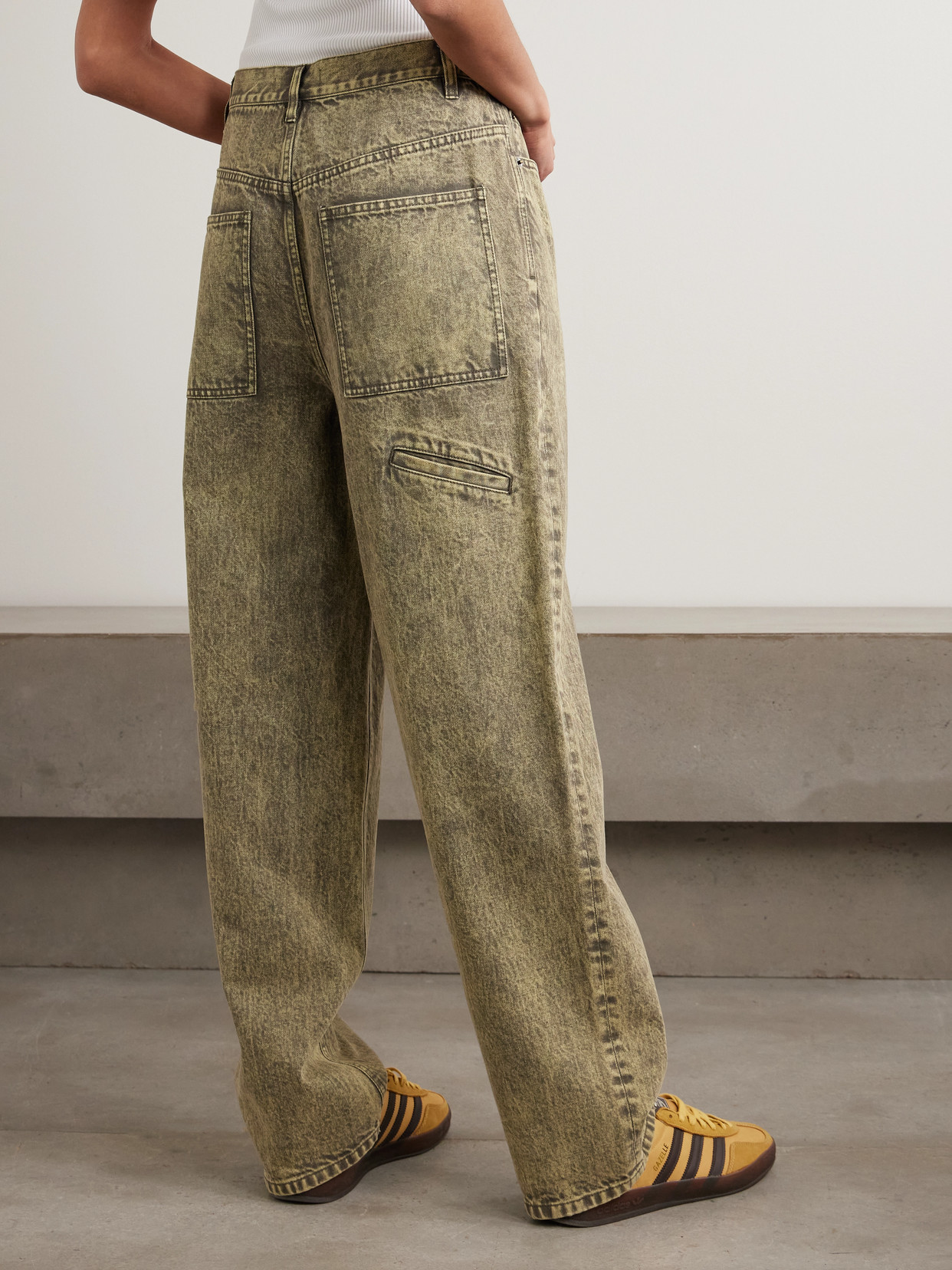 Tibi Acid-wash High-rise Wide-leg Jeans In Green