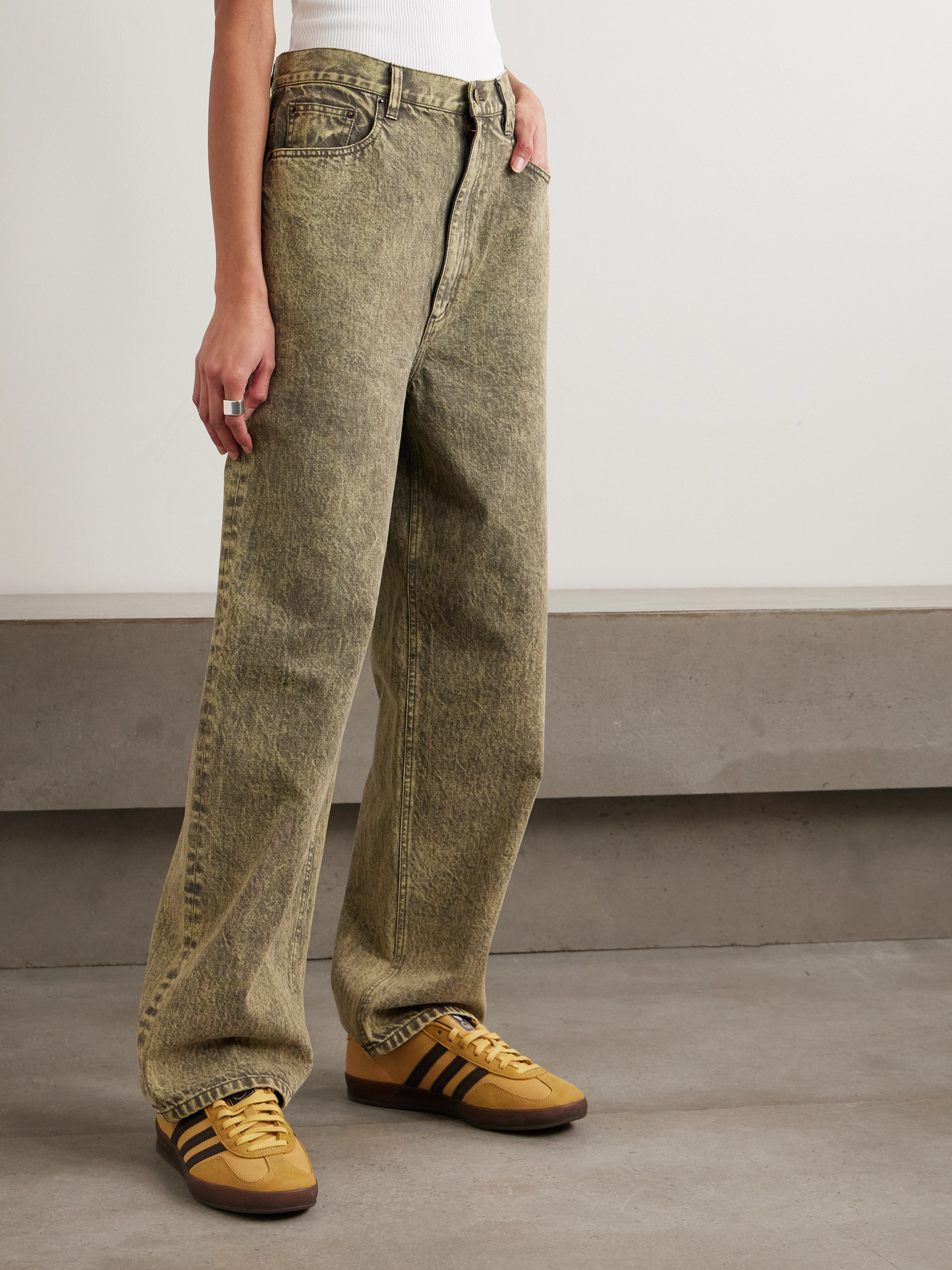 Tibi Acid-wash High-rise Wide-leg Jeans In Green