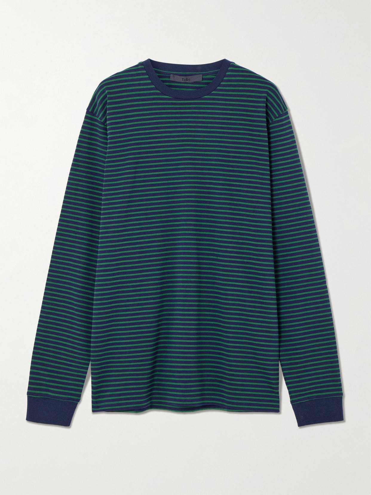 Tibi Striped Cotton-jersey T-shirt In Green