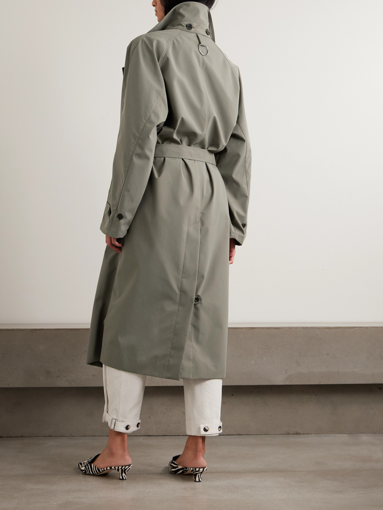 Tibi Frank Belted Layered Shell Trench Coat In Gray