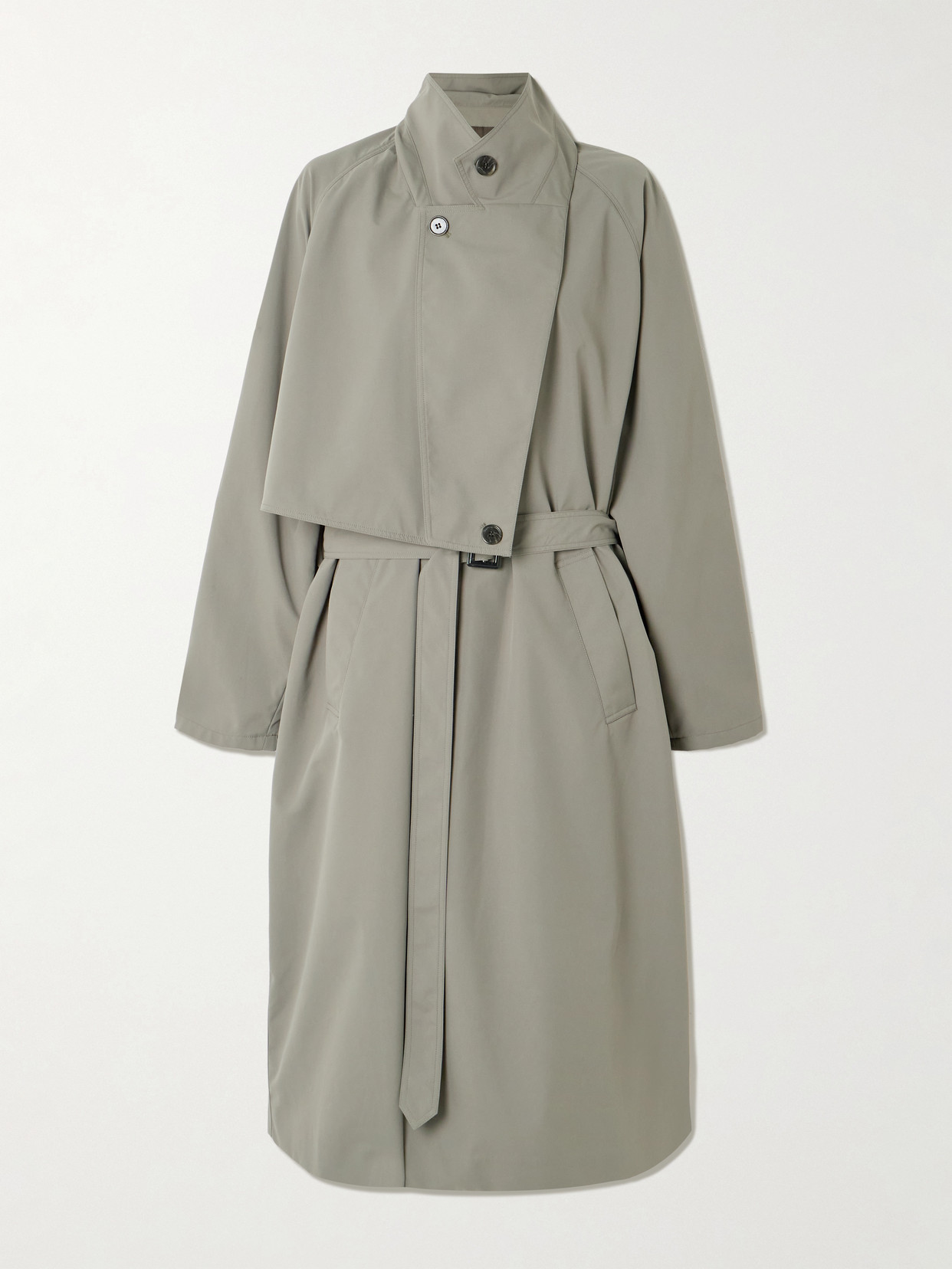 Tibi Frank Belted Layered Shell Trench Coat In Gray