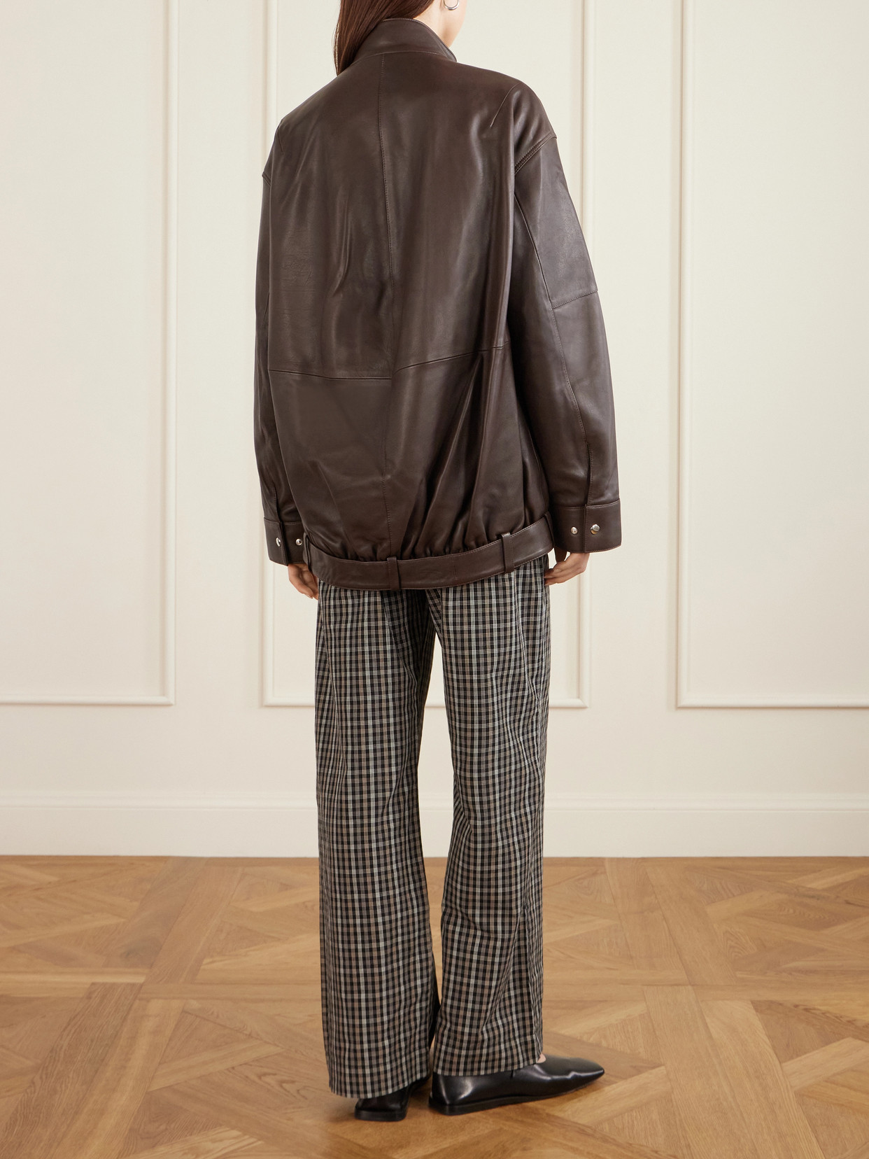 Tibi Belted Leather Bomber Jacket In Brown