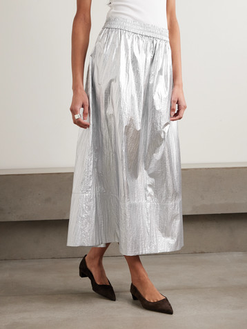 Tibi Metallic shell midi skirt