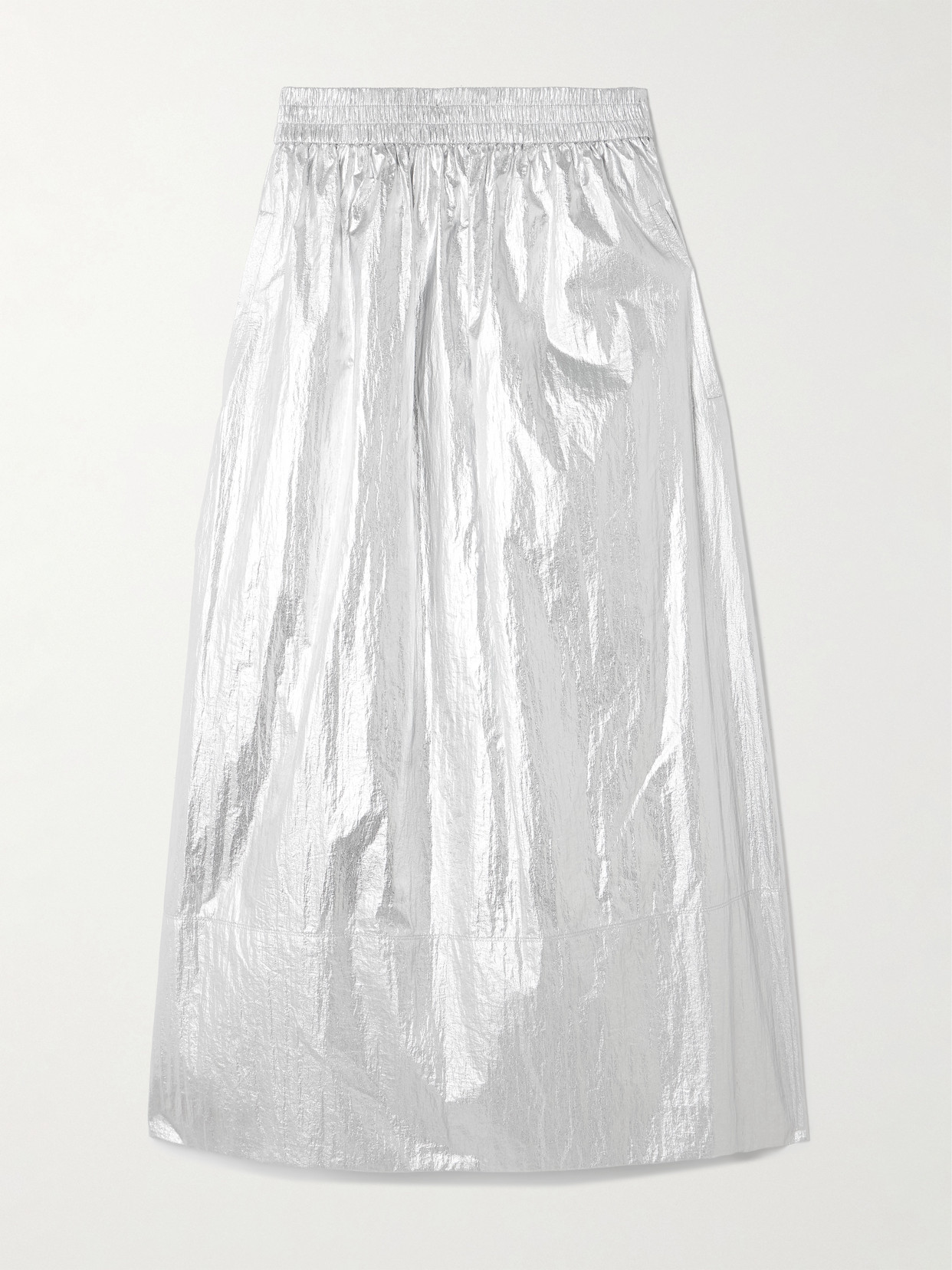 Tibi Metallic Shell Midi Skirt In Silver