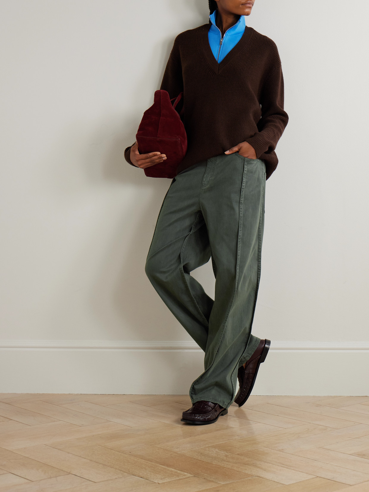 Tibi Stretch-twill Pants In Green