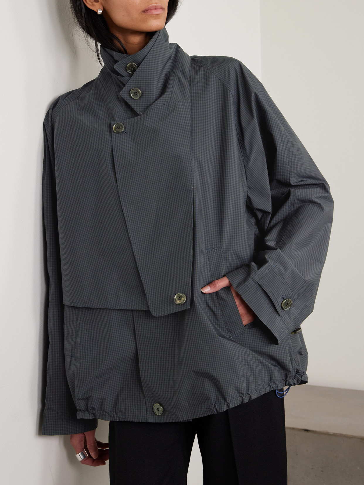 Tibi Charles Checked Cotton-blend Jacket In Gray