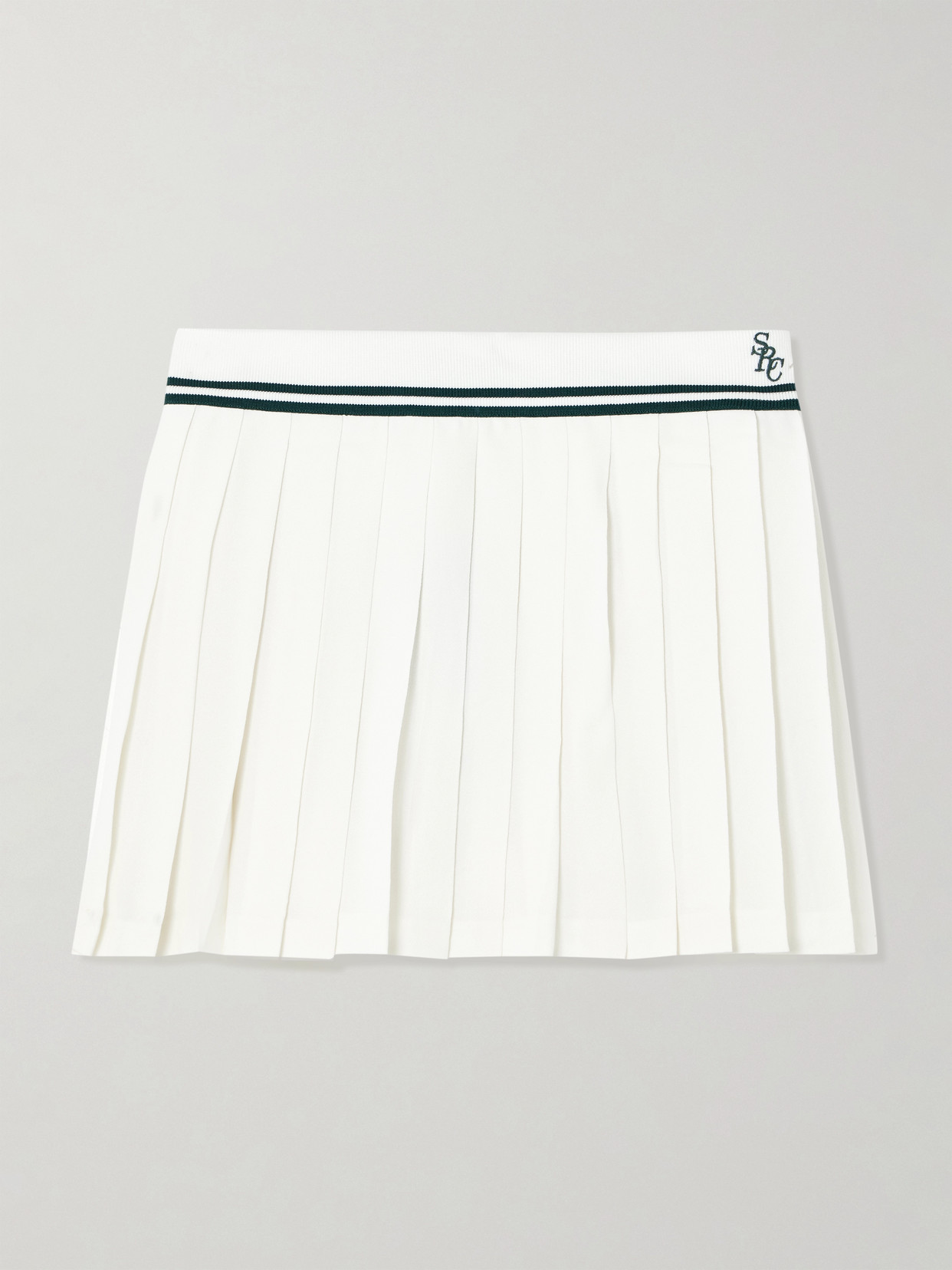 Abigail Pleated Embroidered Striped Crepe De Chine Mini