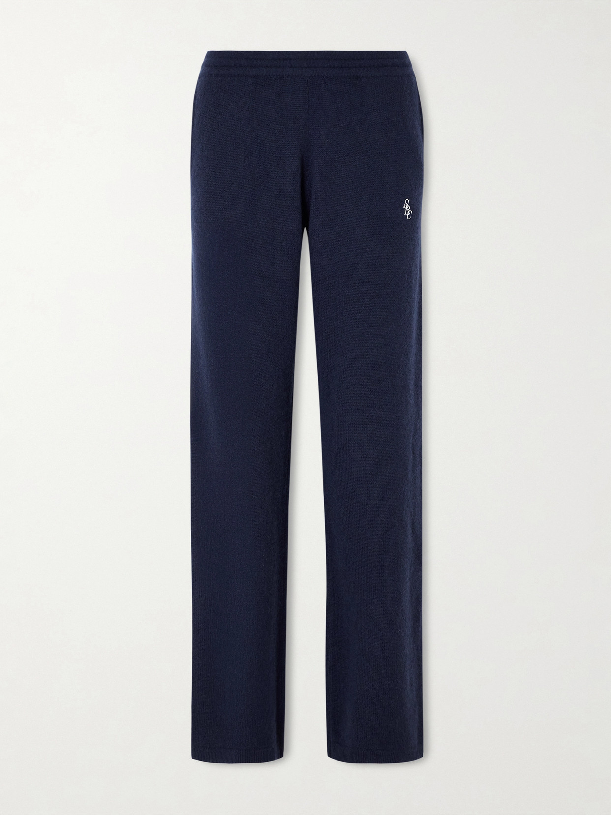 Sporty And Rich Embroidered Cashmere And Wool-blend Track Pants In Blue