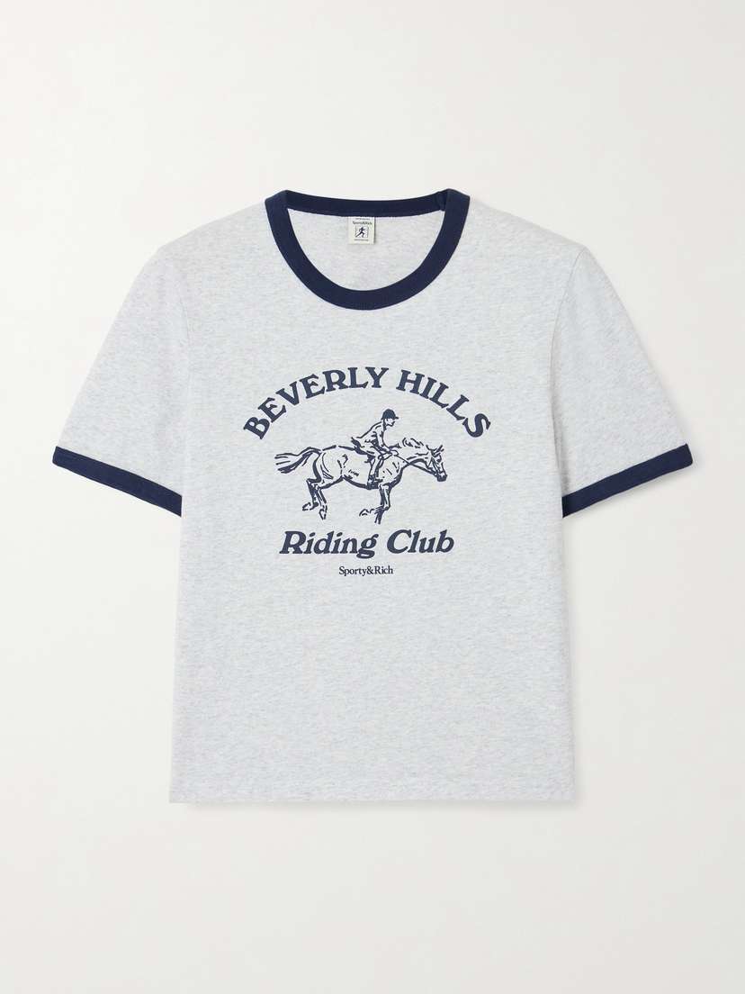 Sporty & Rich Riding Club Two-tone Printed Cotton-jersey T-shirt