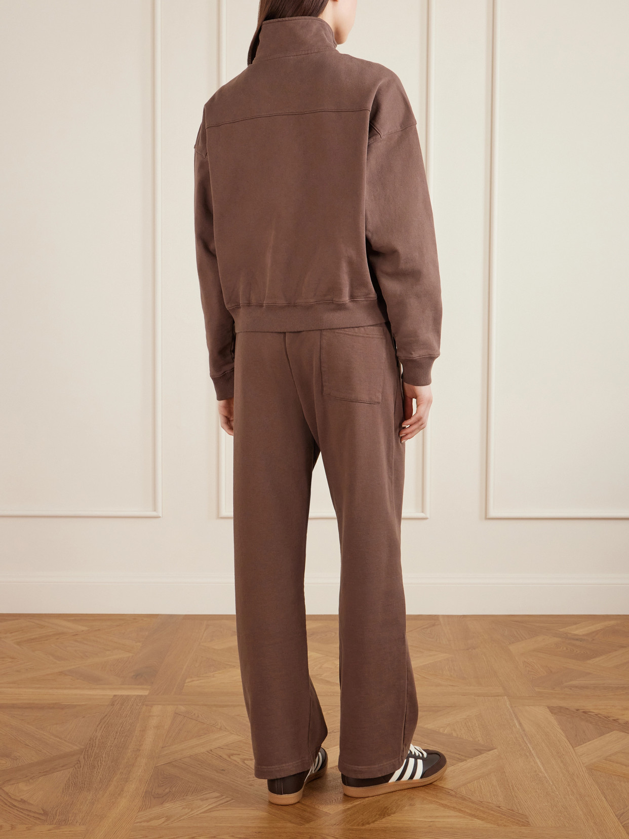 Sporty And Rich Embroidered Cotton-jersey Half-zip Sweatshirt In Burgundy