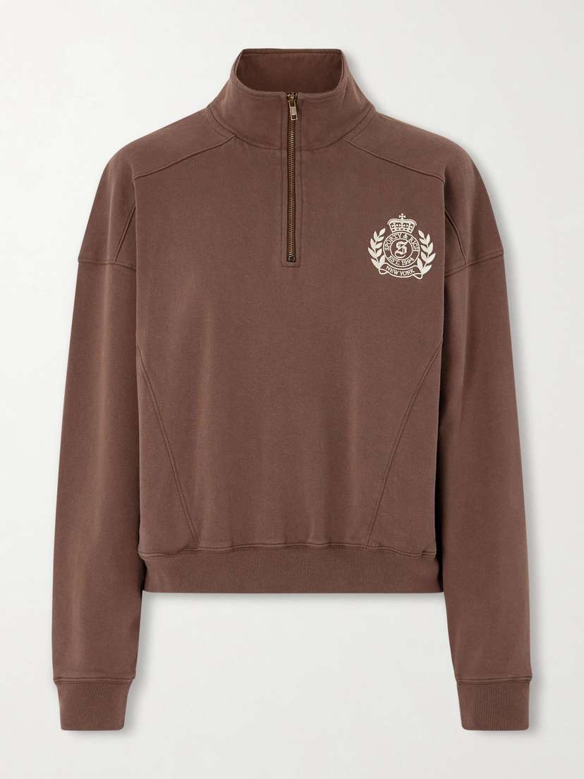 Sporty & Rich Embroidered Cotton-jersey Half-zip Sweatshirt