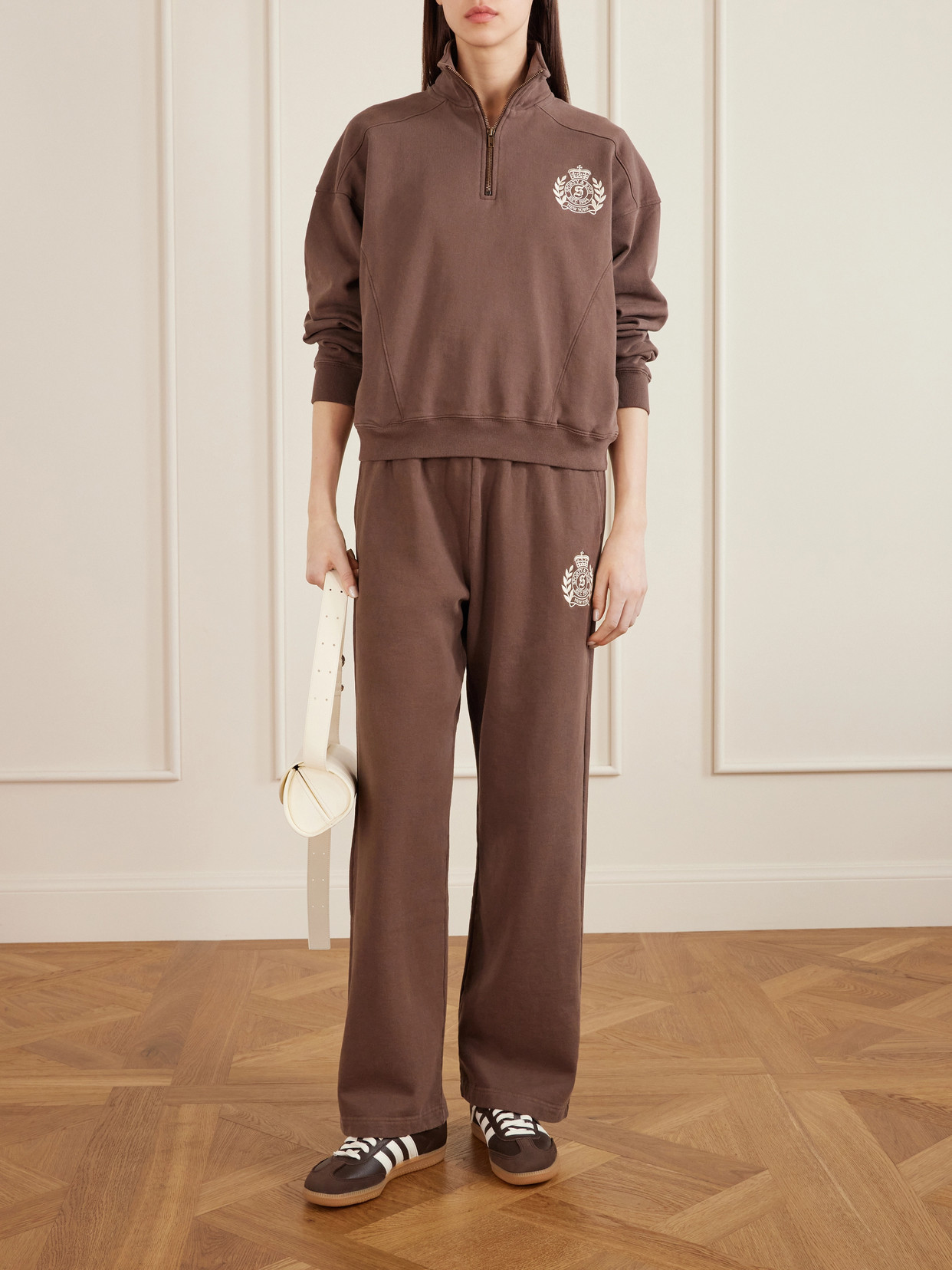 Sporty And Rich Embroidered Cotton-jersey Half-zip Sweatshirt In Burgundy