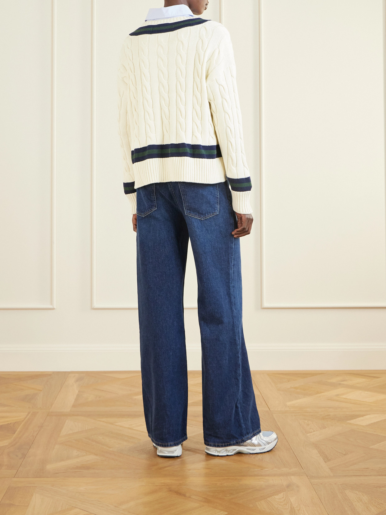 Striped Cable-Knit Cotton Sweater
