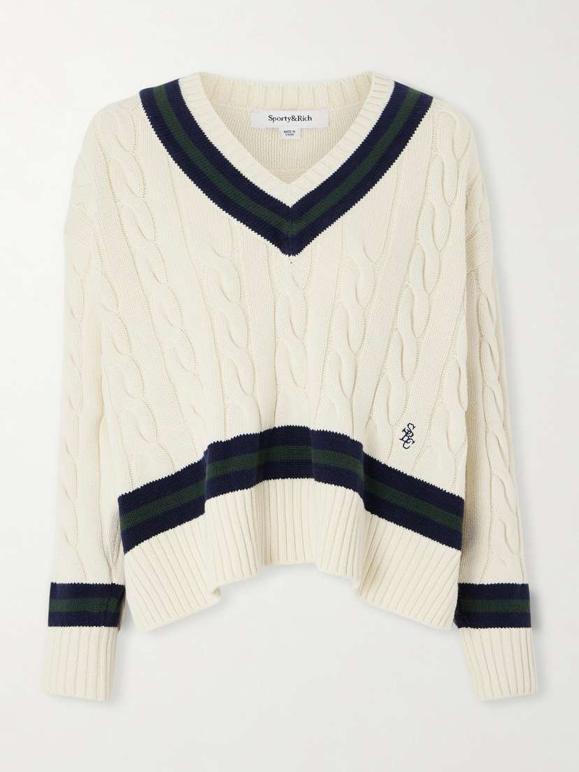 Sporty & Rich Striped Cable-knit Cotton Sweater
