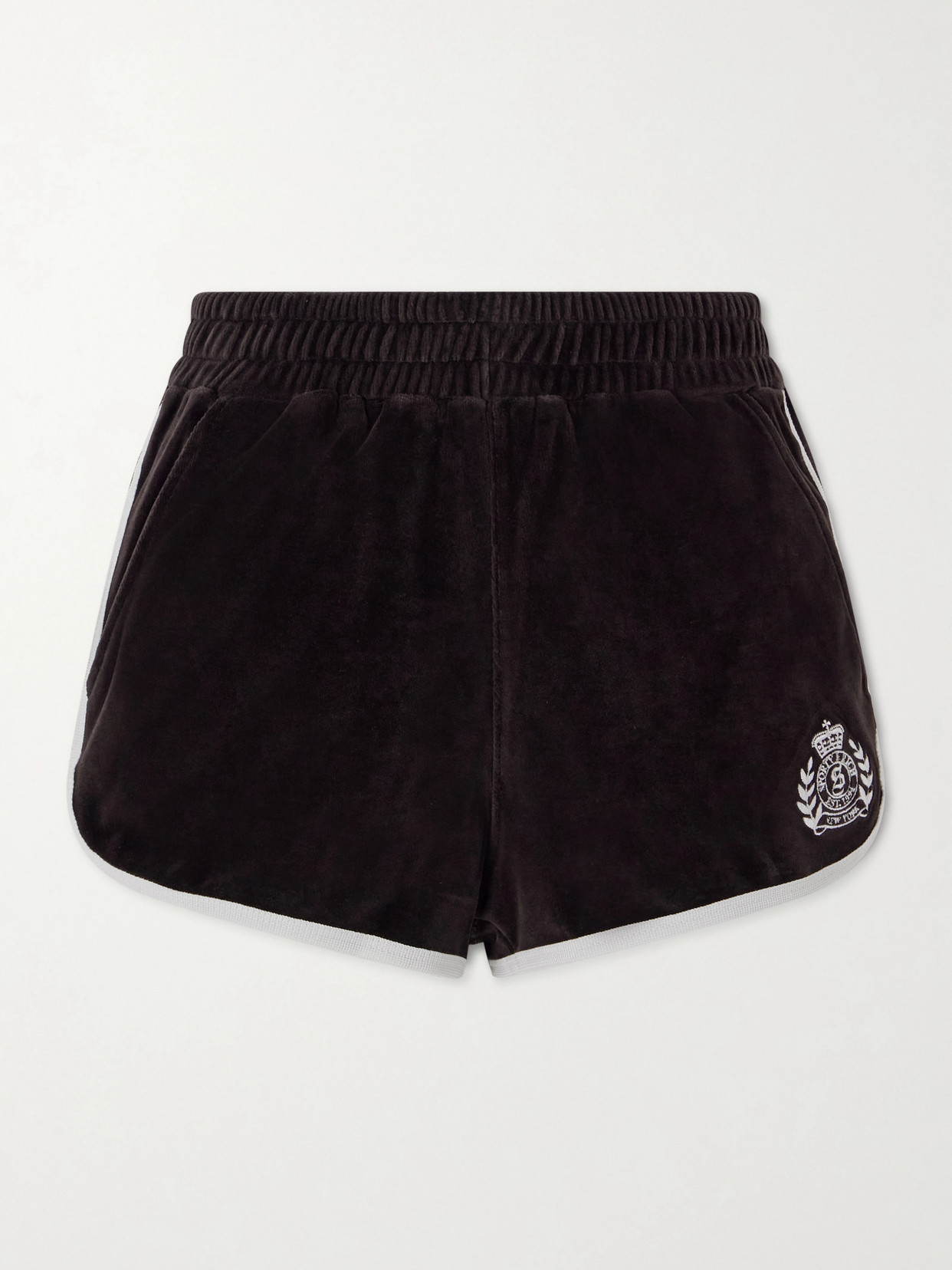 Sporty And Rich Embroidered Cotton-velour Shorts In Brown
