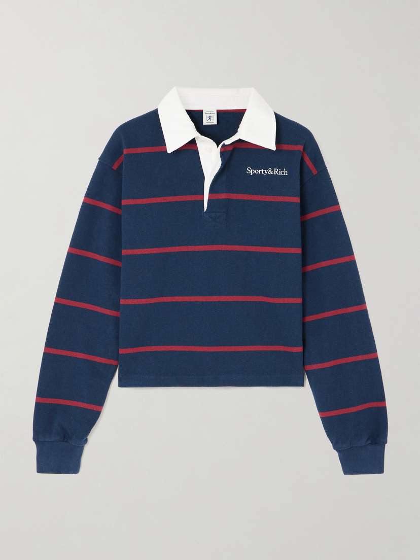 Sporty & Rich Embroidered Striped Cotton Polo Shirt