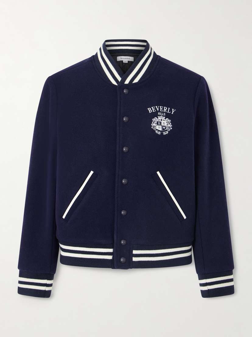Sporty & Rich Beverly Hills Crest Embroidered Wool Varsity Jacket