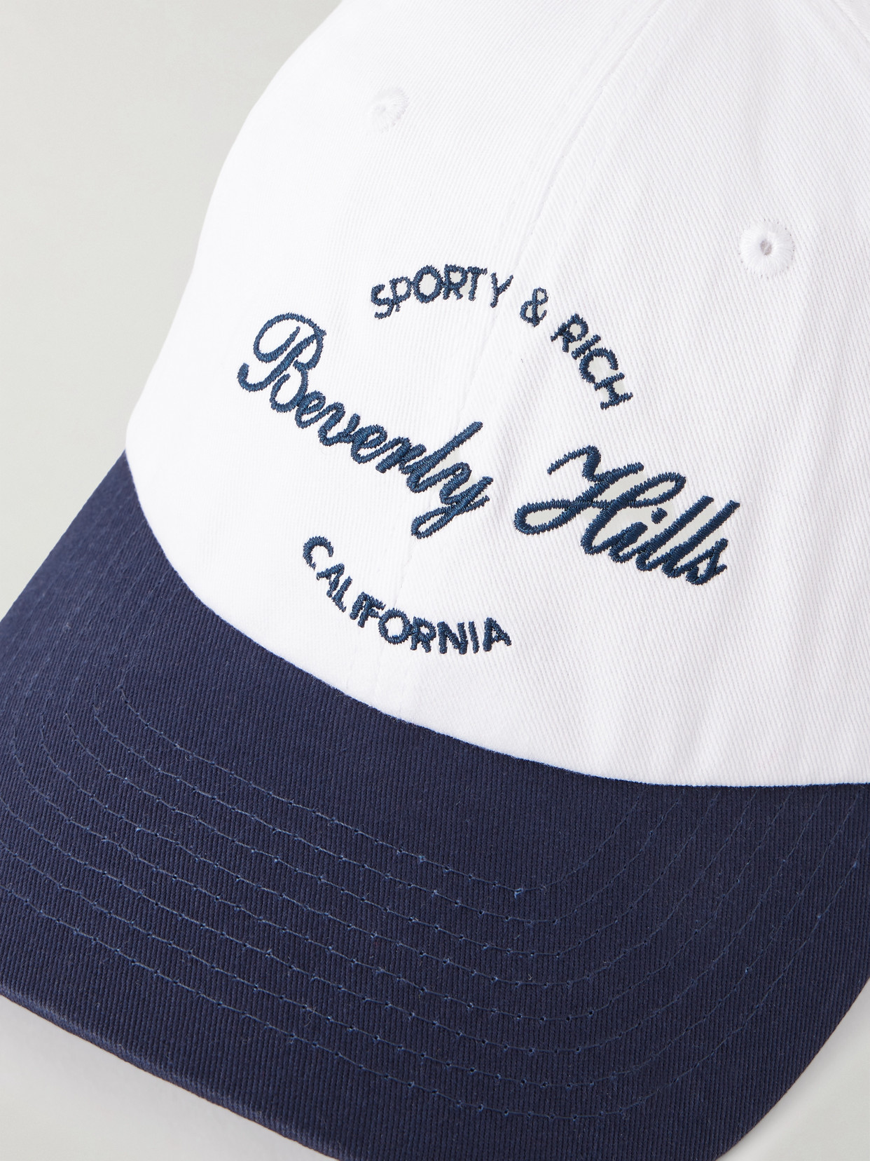 Sporty And Rich Beverly Script Embroidered Cotton-twill Baseball Cap In White