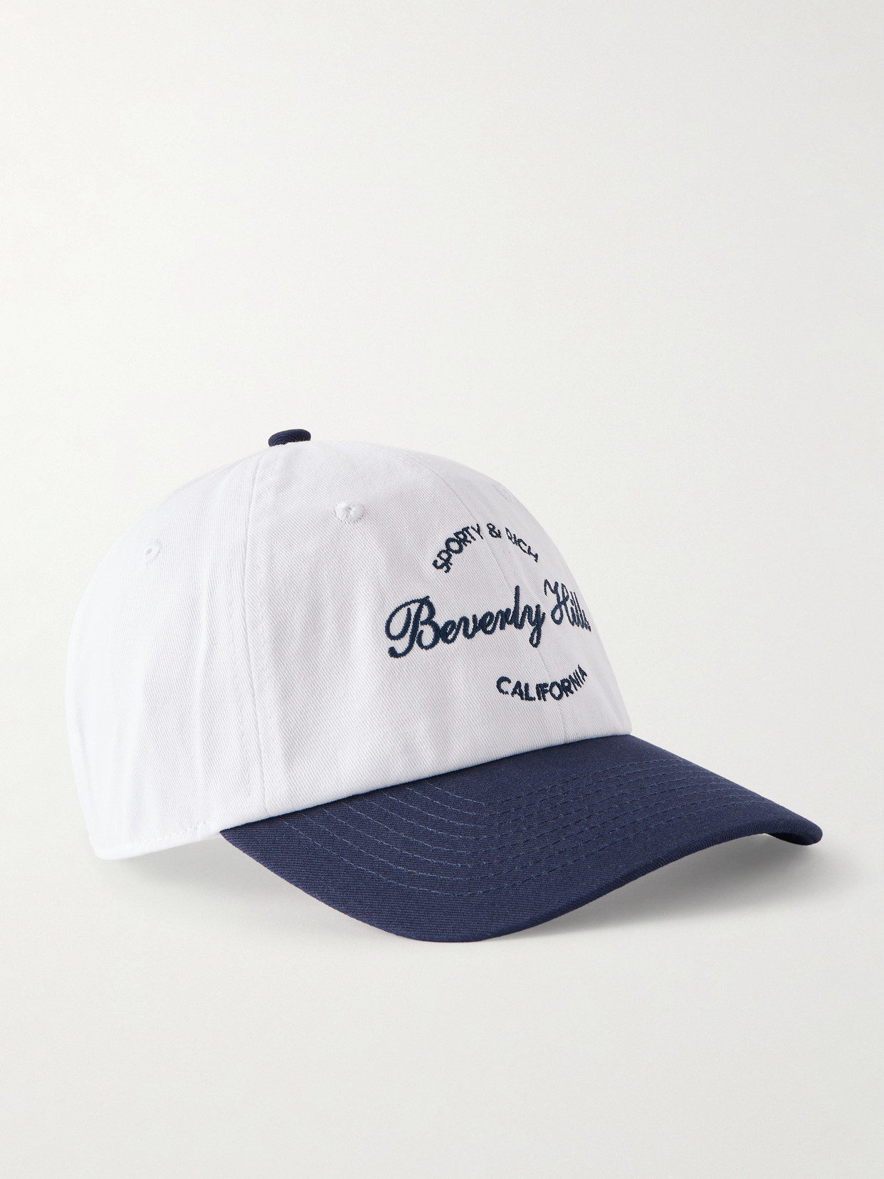 Sporty And Rich Beverly Script Embroidered Cotton-twill Baseball Cap In White