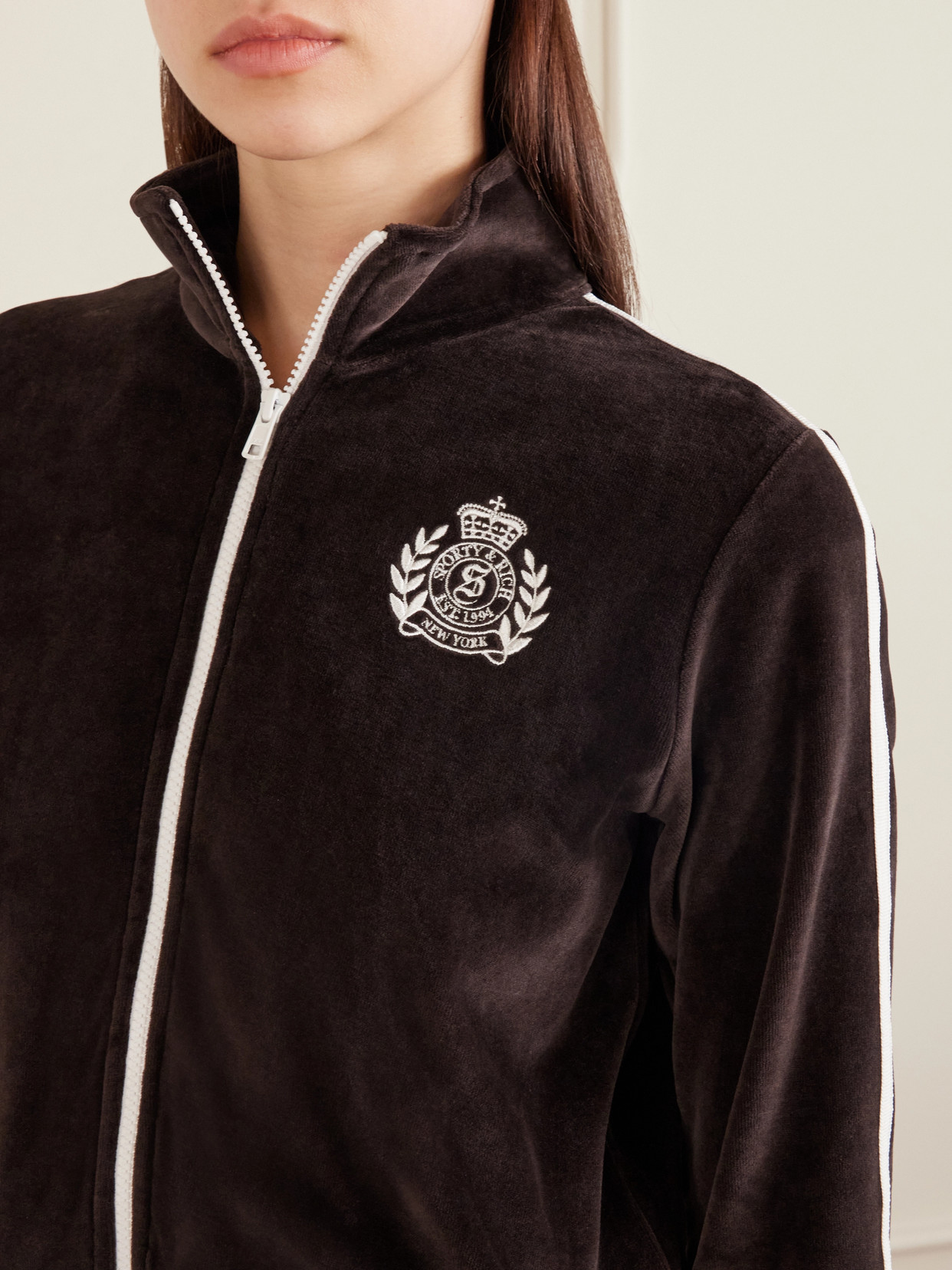 Elio Embroidered Cotton-Velour Track Jacket