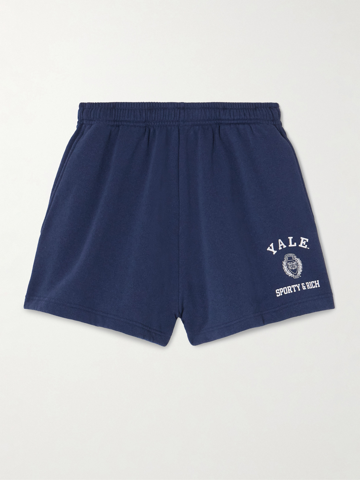 Sporty And Rich Veritas Soft Disco Printed Cotton-blend Jersey Shorts In Blue