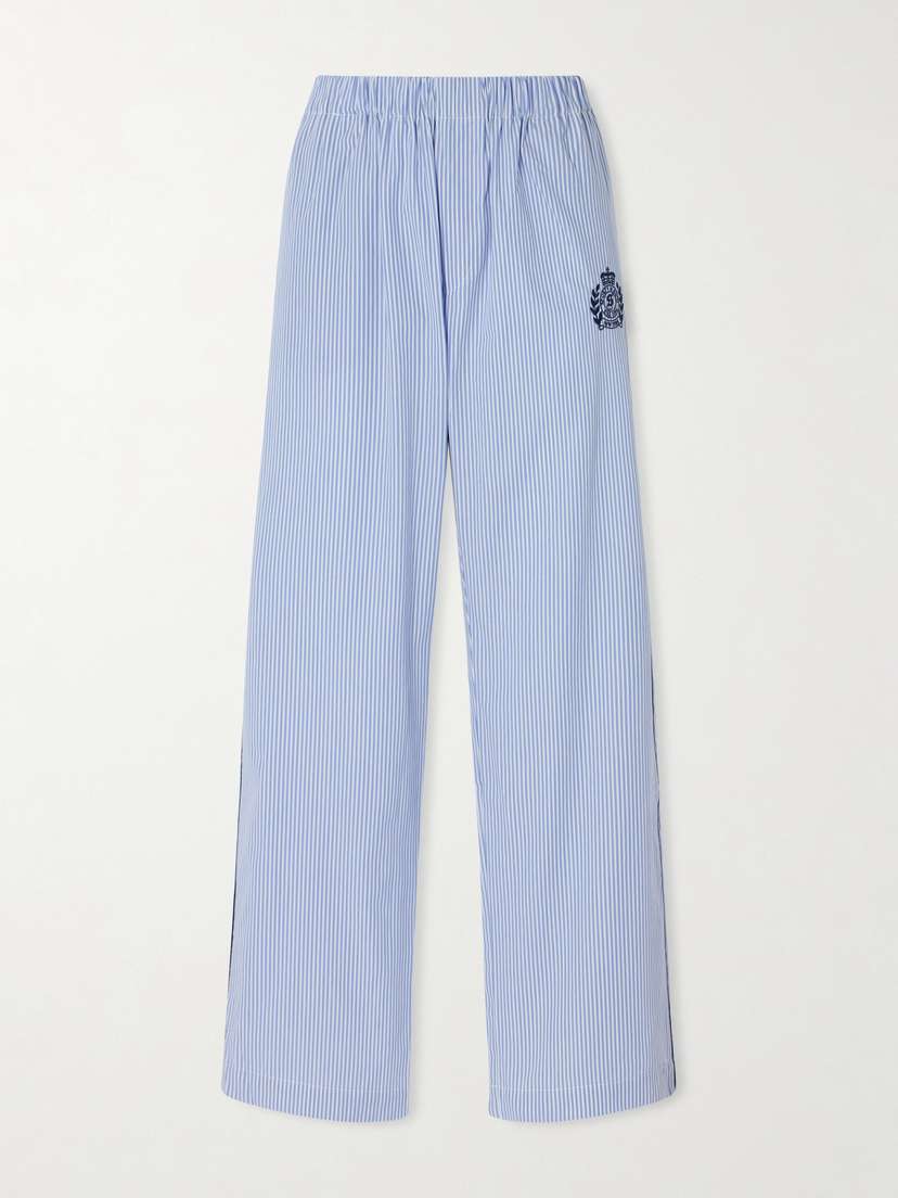 Sporty & Rich Embroidered Striped Cotton-poplin Pajama Pants