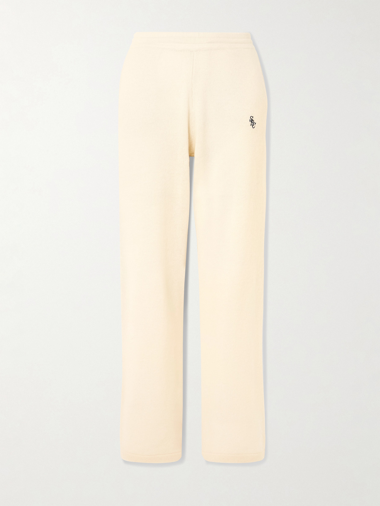 Sporty And Rich Embroidered Cashmere And Wool-blend Track Pants In Neutral