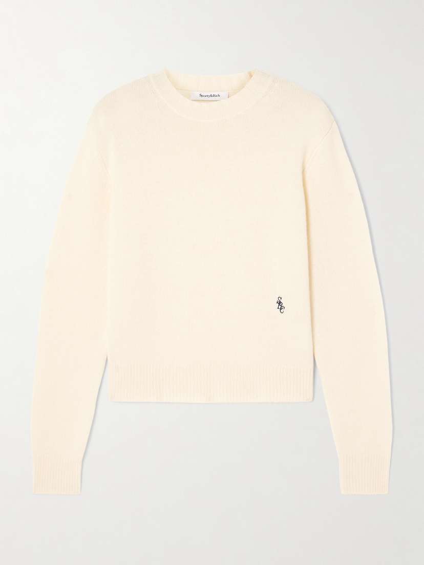Sporty & Rich Src Cropped Embroidered Cashmere And Wool-blend Sweater