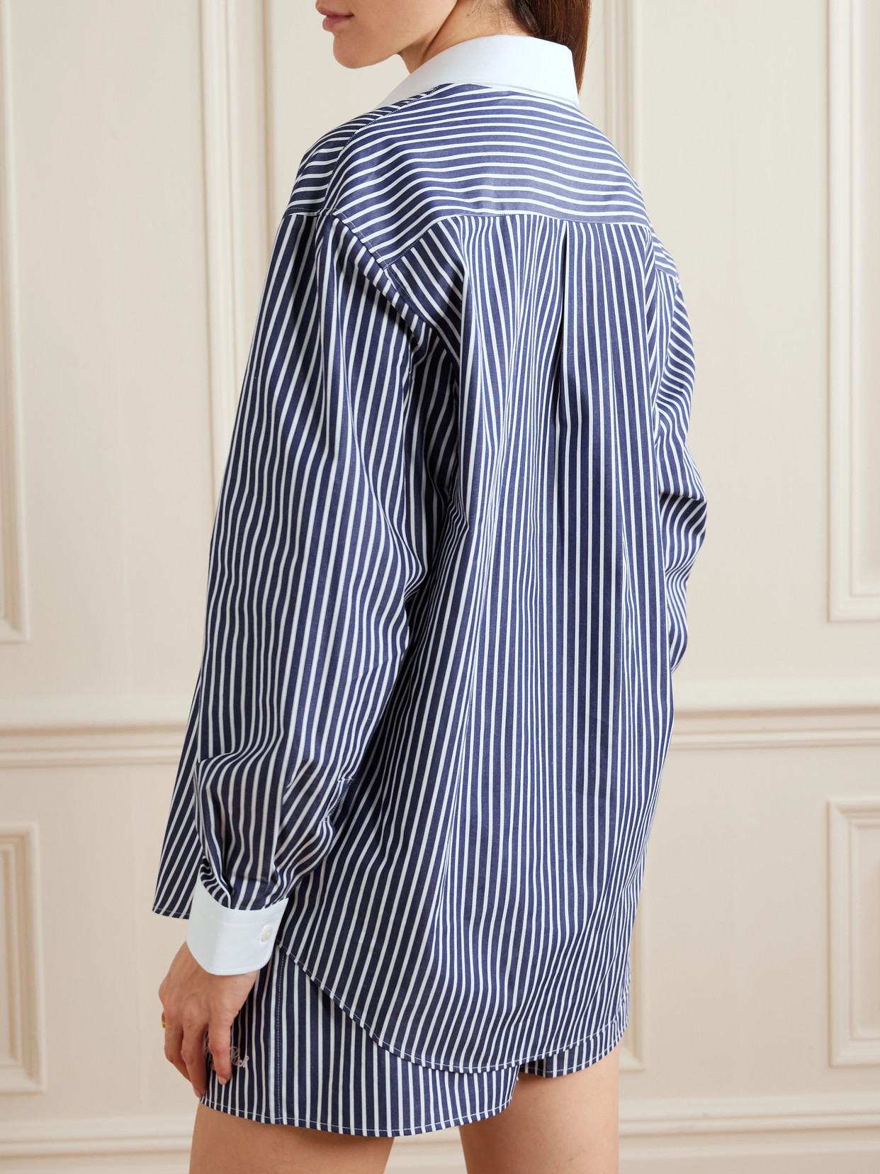 Vendome Oversized Embroidered Striped Cotton Oxford Shirt