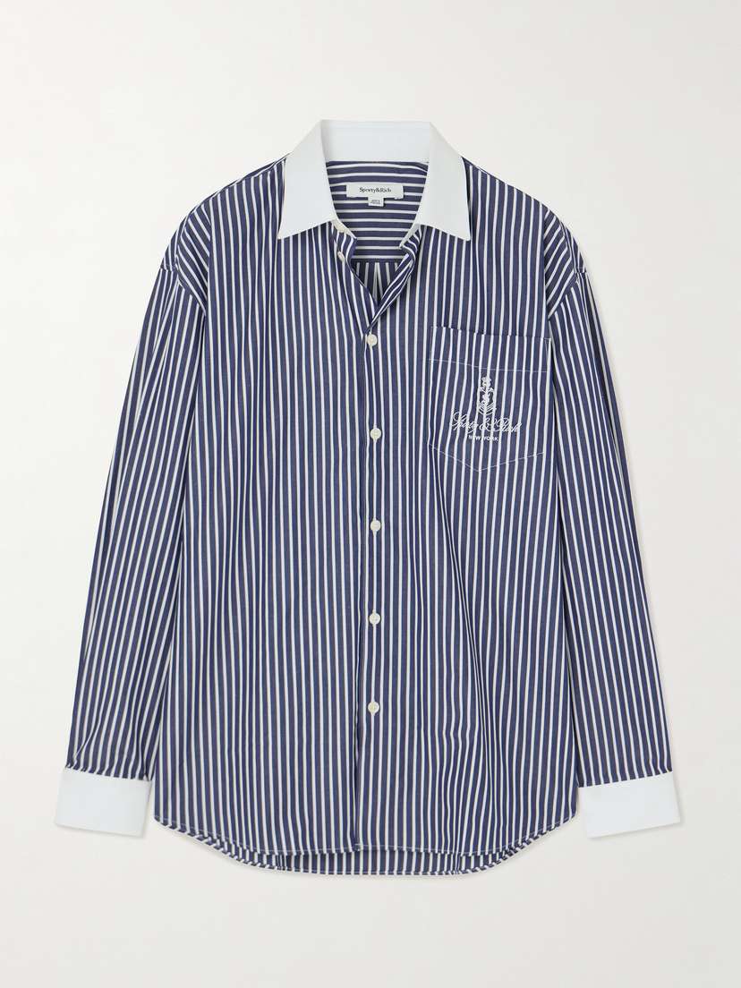 Sporty & Rich Vendome Oversized Embroidered Striped Cotton Oxford Shirt