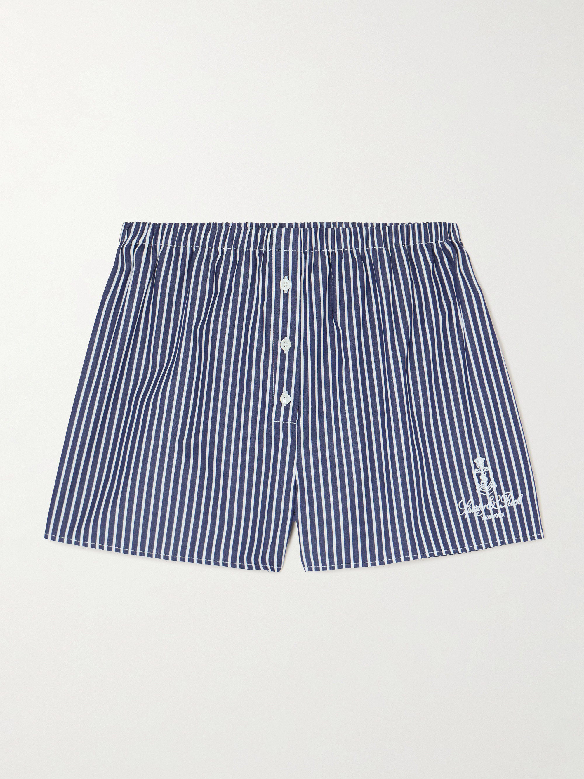 SPORTY & RICH Vendome Mini Boxer embroidered striped cotton shorts