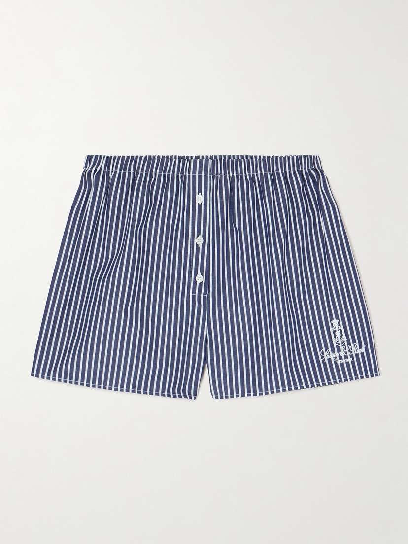 Sporty & Rich Vendome Mini Boxer Embroidered Striped Cotton Shorts