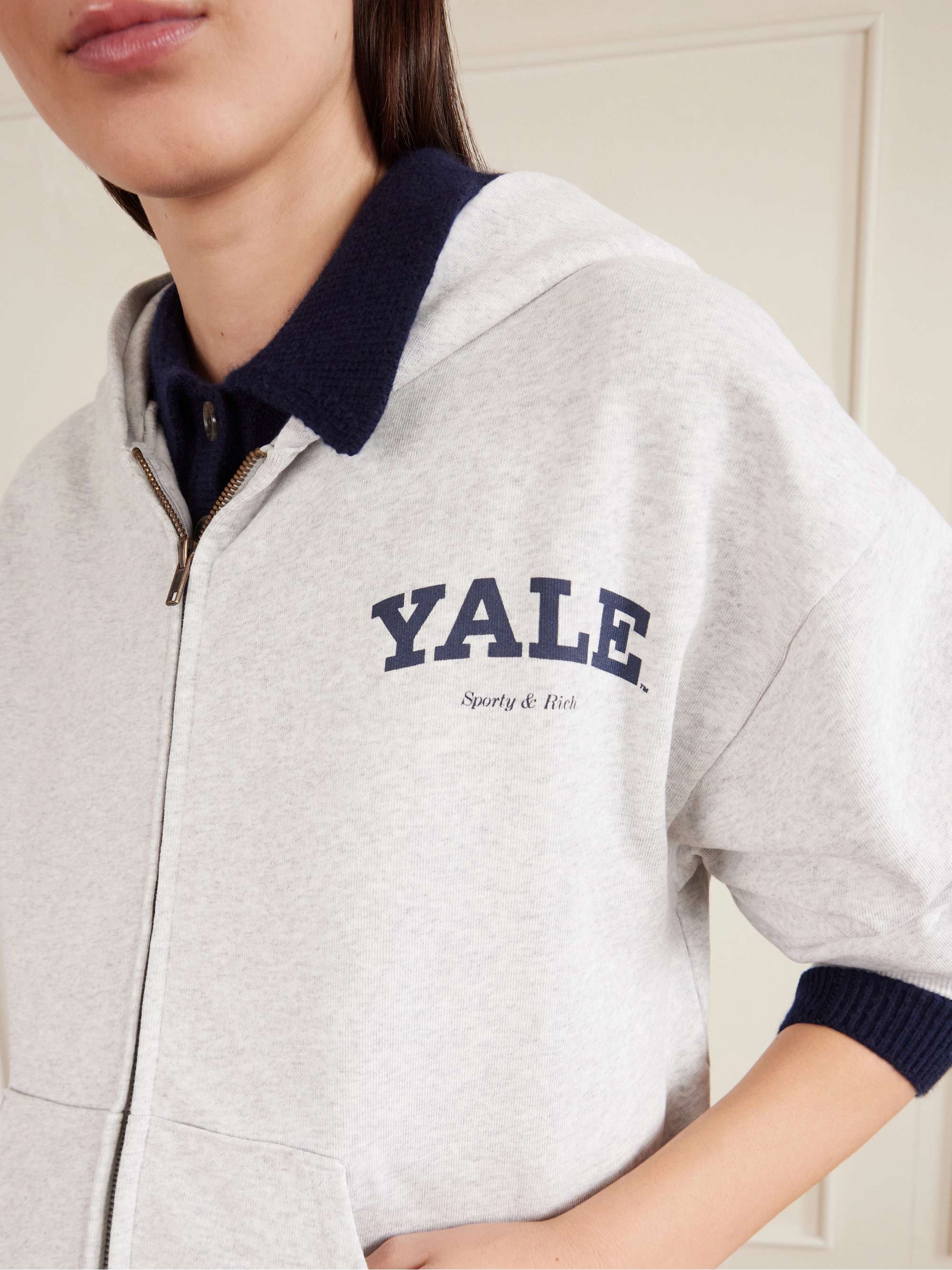 SPORTY & RICH Printed cotton-jersey zip-up hoodie | NET-A-PORTER