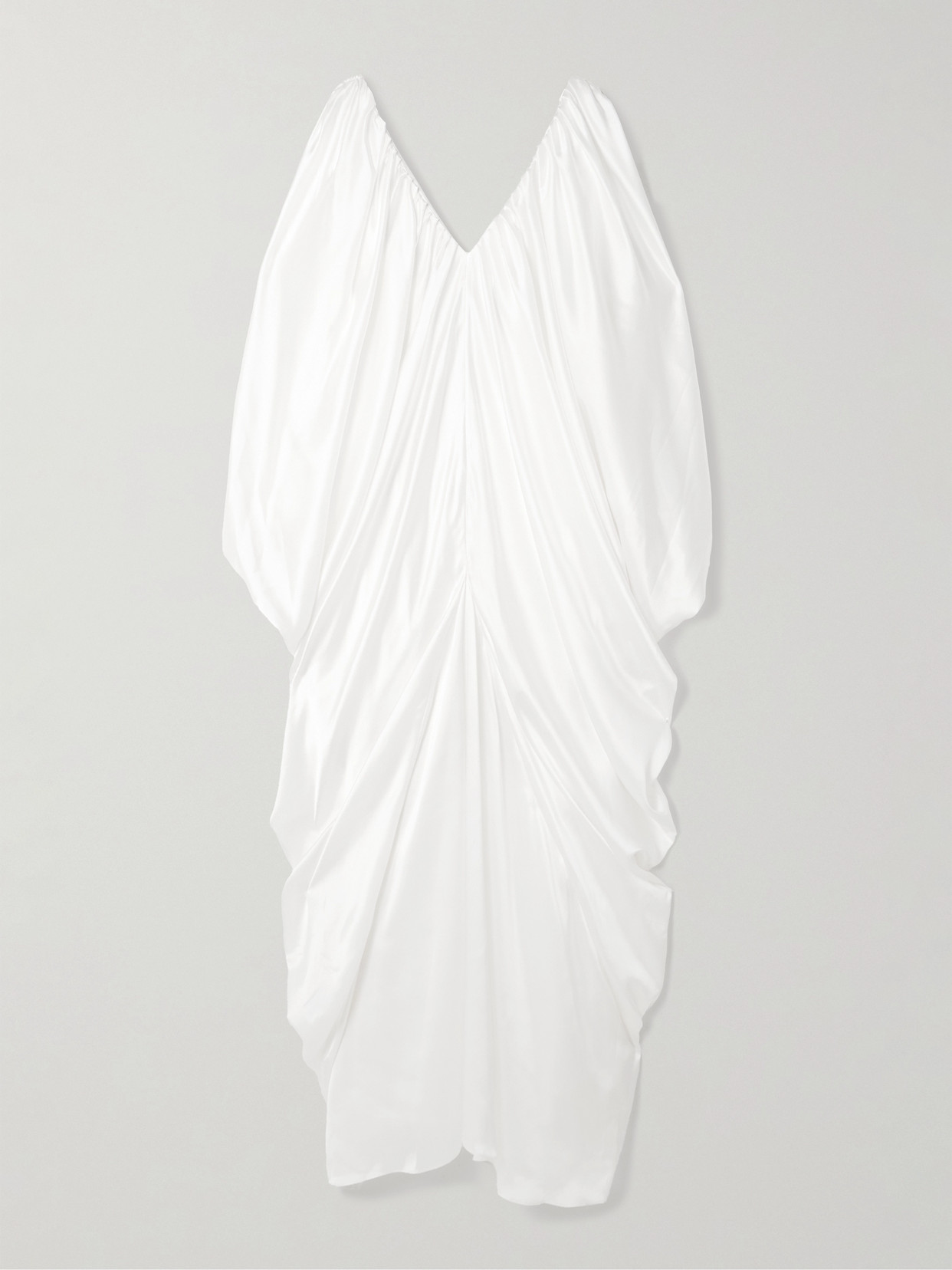 Abadia Draped Gathered Silk-satin Gown In White