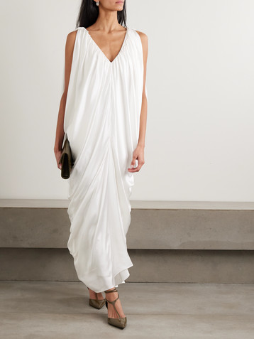 Abadia Draped gathered silk-satin gown