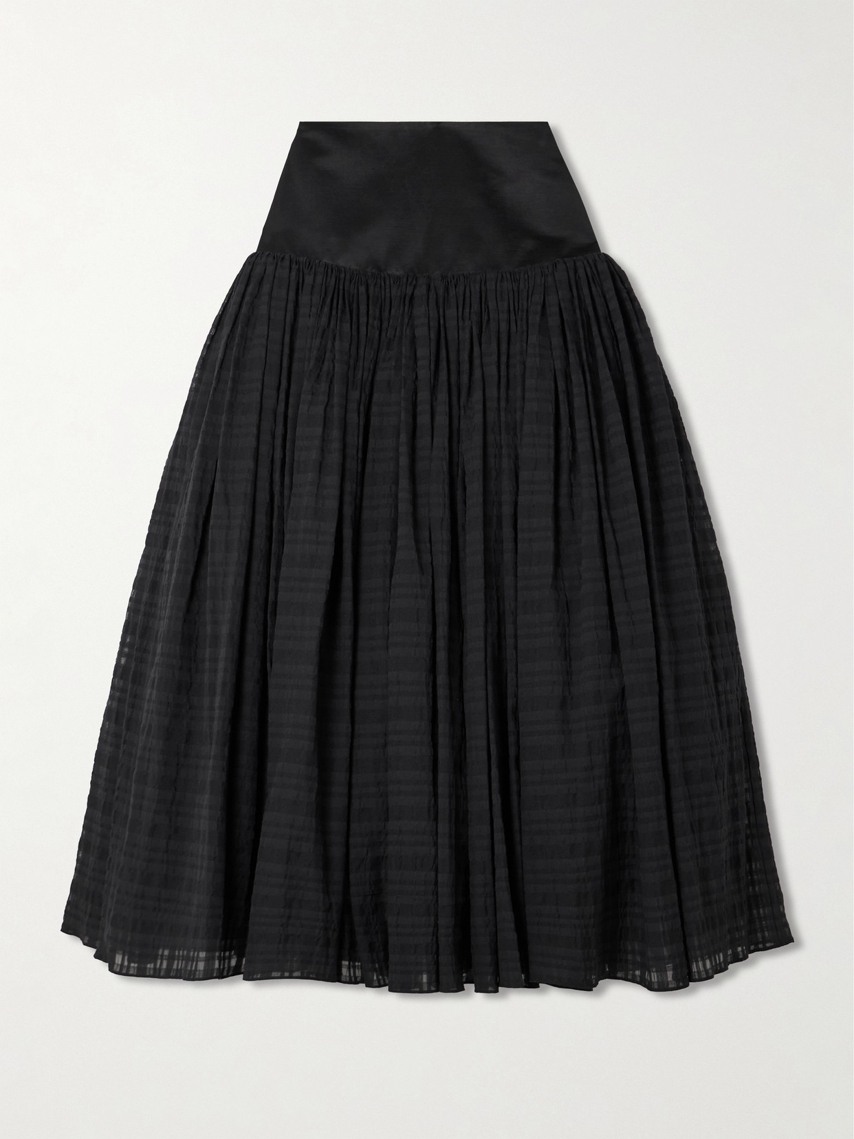Abadia Satin-trimmed Pleated Checked Gauze Maxi Skirt In Black