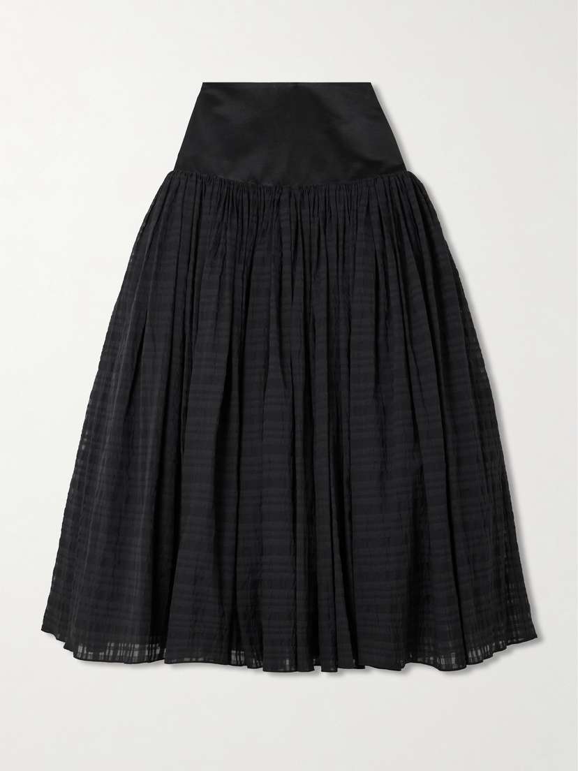 Abadia Satin-trimmed Pleated Checked Gauze Maxi Skirt