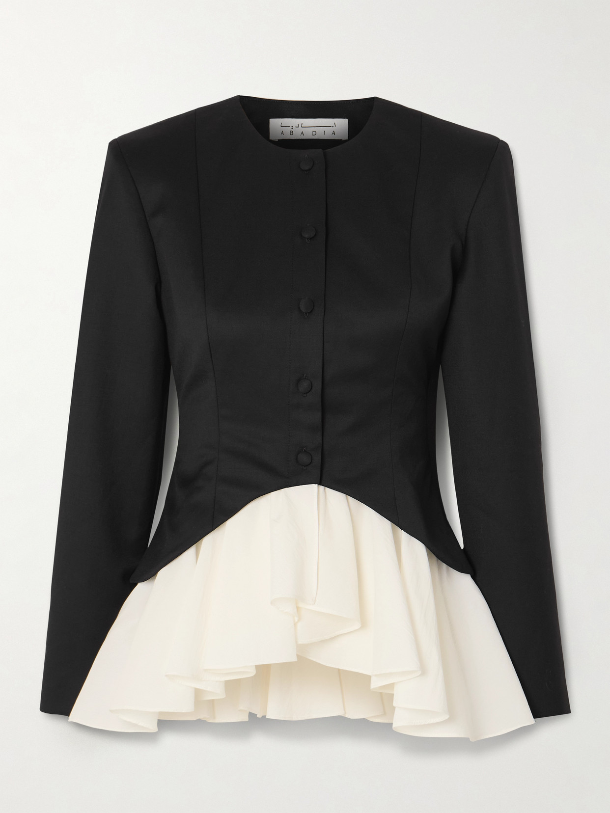Abadia Ruffled Wool-blend Twill And Plissé-crepe Blazer In Black