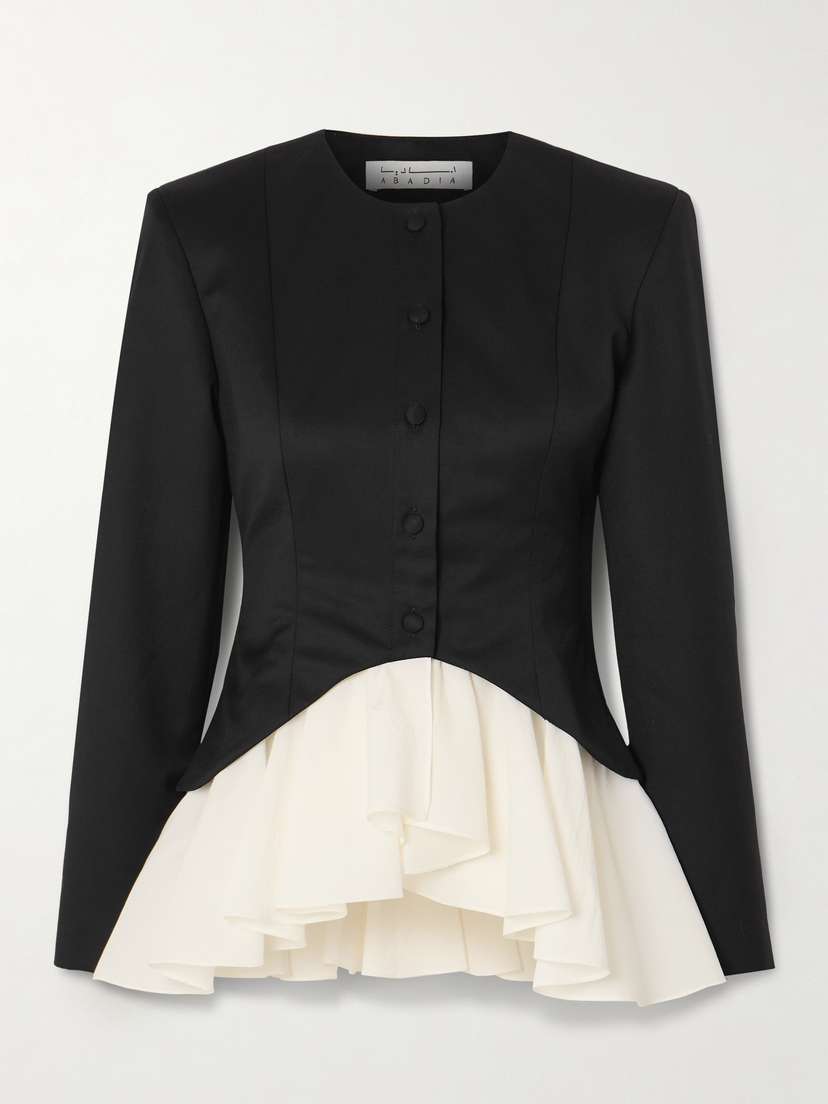 Abadia Ruffled Wool-blend Twill And Plissé-crepe Blazer