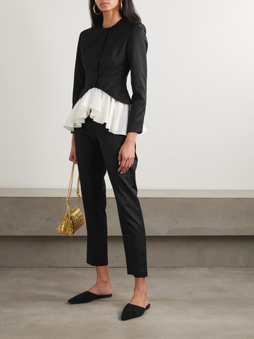 Abadia Ruffled wool-blend twill and plissé-crepe blazer