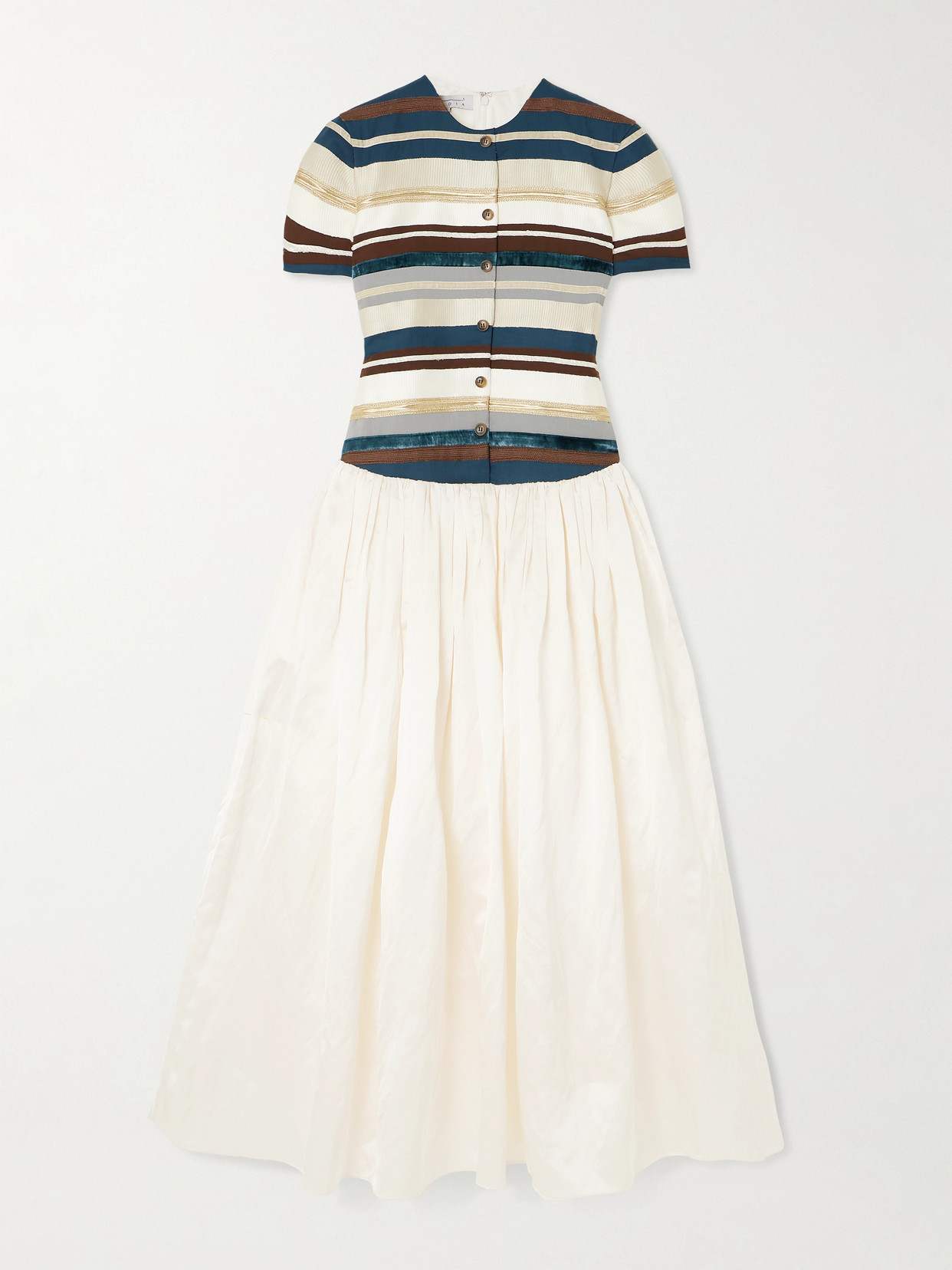 Abadia Sadu Paneled Satin Midi Dress In White