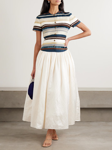 rosie assoulin golden afternoon striped linen midi dress us 4 6 main image 1