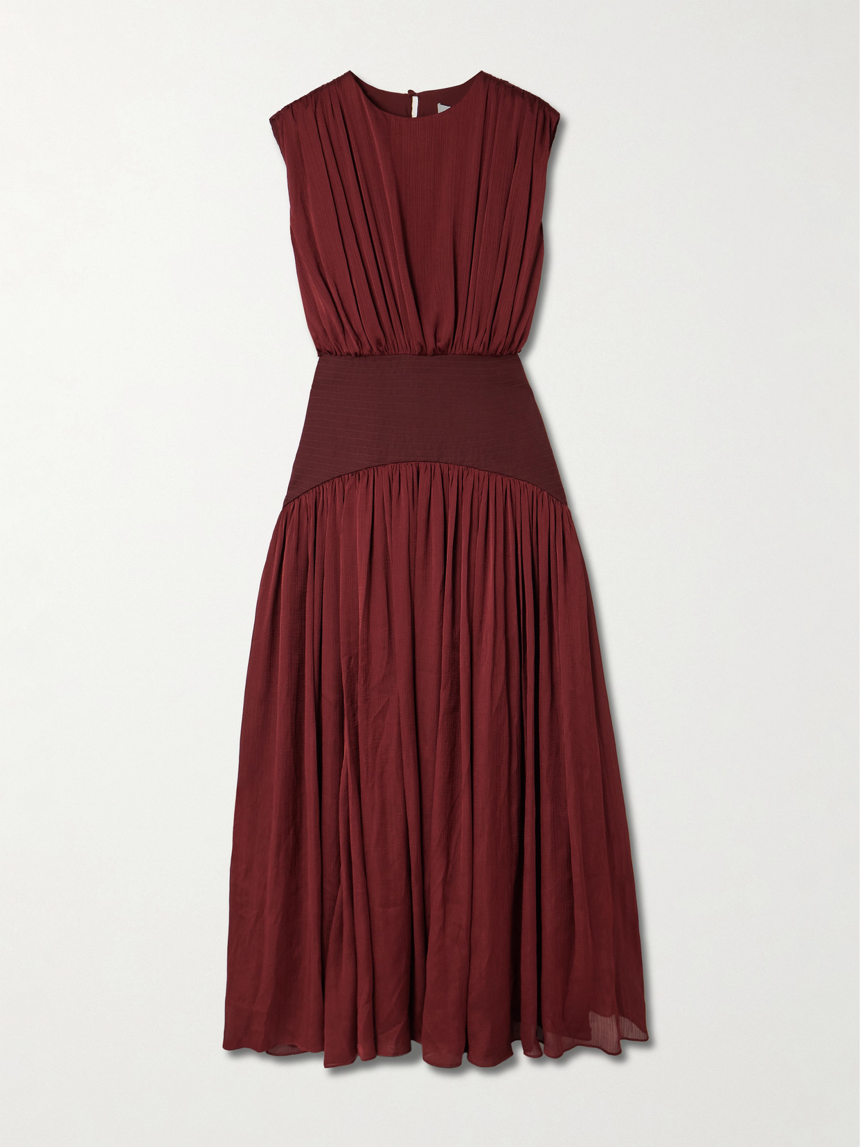 Abadia Suri Gathered Plissé-satin Gown In Burgundy