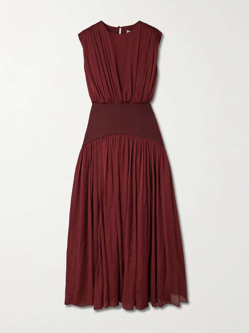 Abadia Suri Gathered Plissé-satin Gown