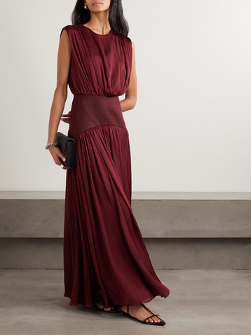 Abadia Suri gathered plissé-satin gown