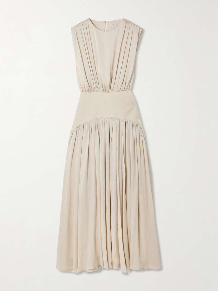 Abadia Suri Gathered Plissé-satin Gown