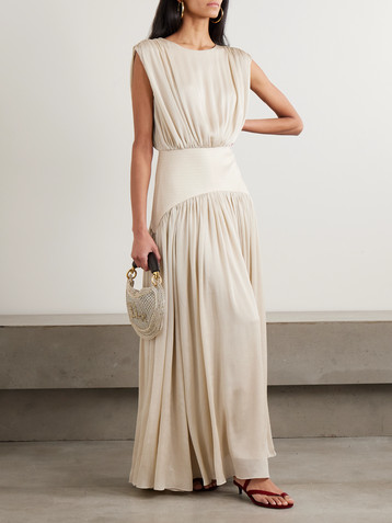abadia suri paneled twill and crinkled voile maxi dress Abadia Suri Paneled Twill And Crinkled-Voile Maxi Dress in Black