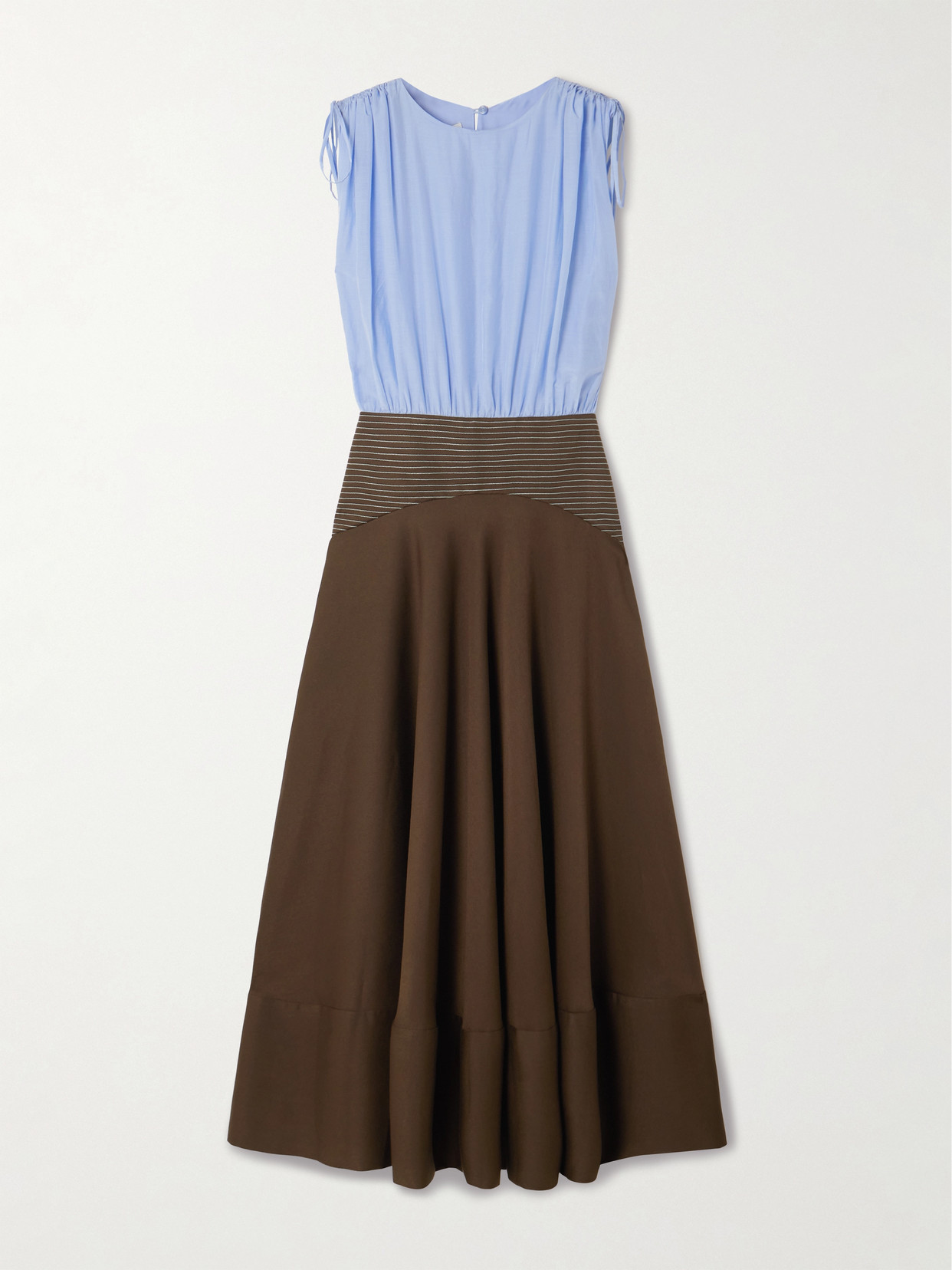 Abadia Nuri Striped Cotton And Silk-blend And Crepe Midi Dress In Blue