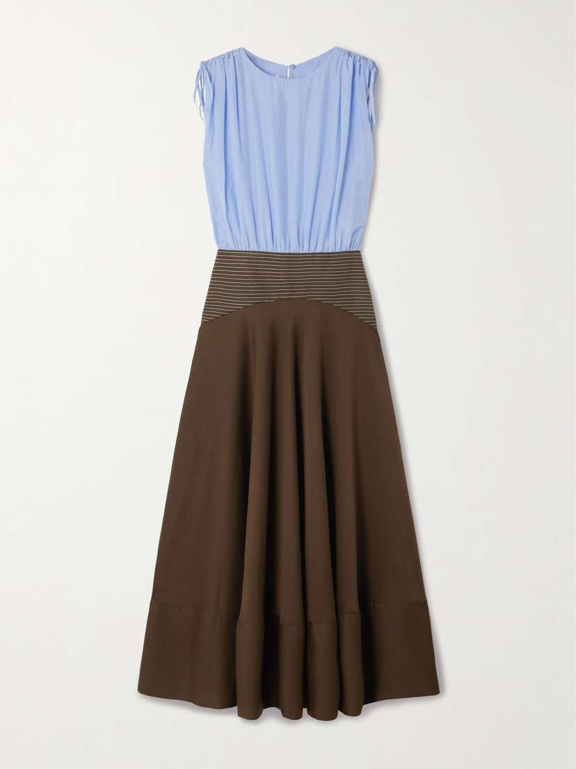 Abadia Nuri Striped Cotton And Silk-blend And Crepe Midi Dress