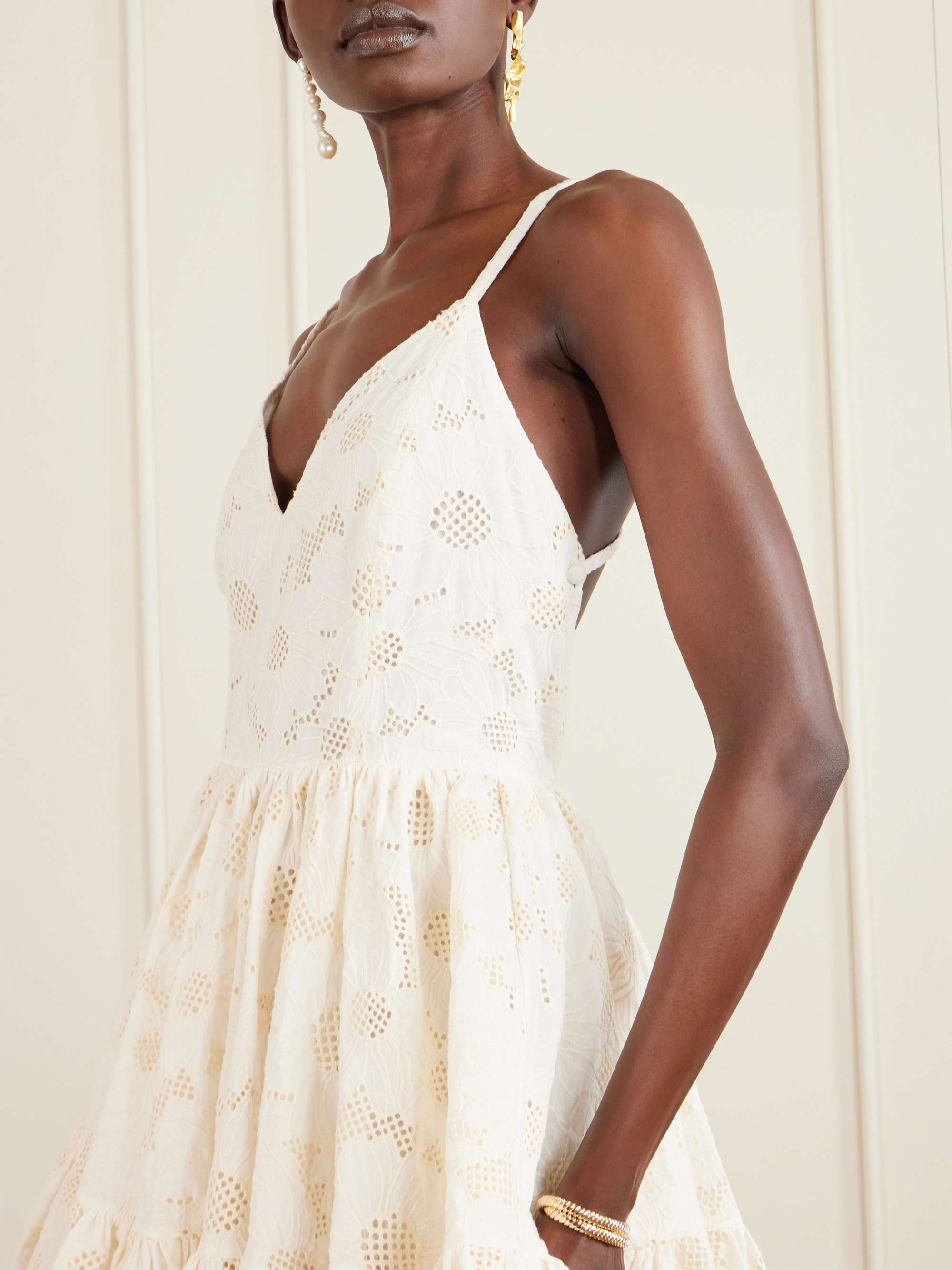 cristiano mini dress Cristiano Marcheli Fernanda Open-back Ruffled Broderie Anglaise Cotton Mini Dress - Women - Cream Dresses